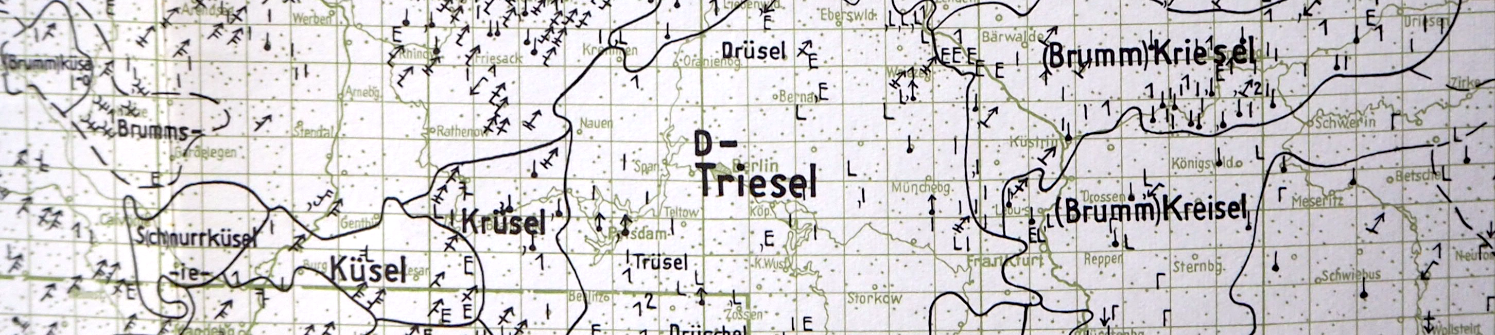 Ausschnitt aus der Landkarte des Deutschen Wortatlas zur Verbreitung der verschiedenen Bezeichnungen für den Kreisel